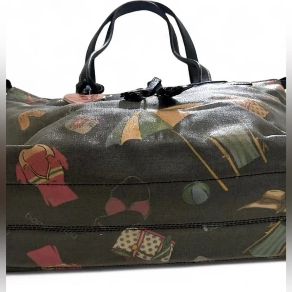 Dooney & Bourke Y2K Vintage Miami Beach Print Tassel Shoulder Satchel Bag Purse